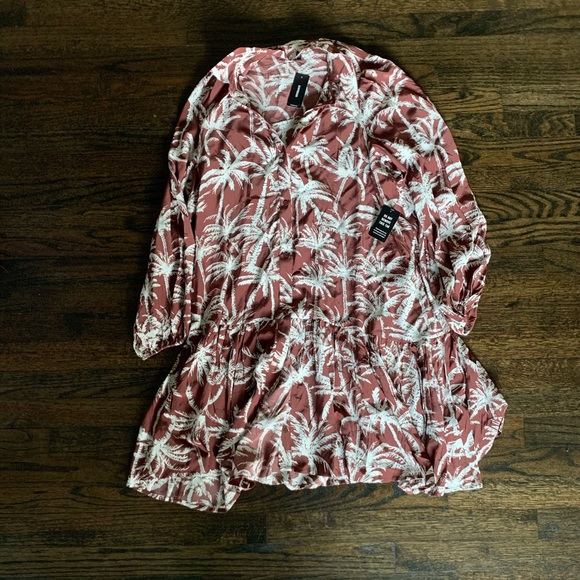 Express Printed Ruffle Hem Oversized Shirt Dress - Picture 6 of 8
